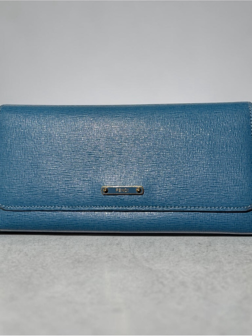 Fendi Blue Leather Continental Wallet with Gold Logo Plaque - Picture 15 of 16
